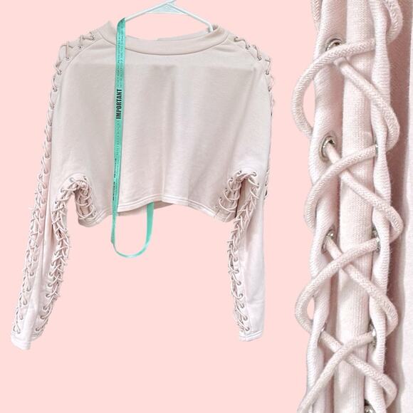 NWT Mistress Rocks NWT Lace me up Crop Top 87.00 Blush pink Large - Picture 1 of 4